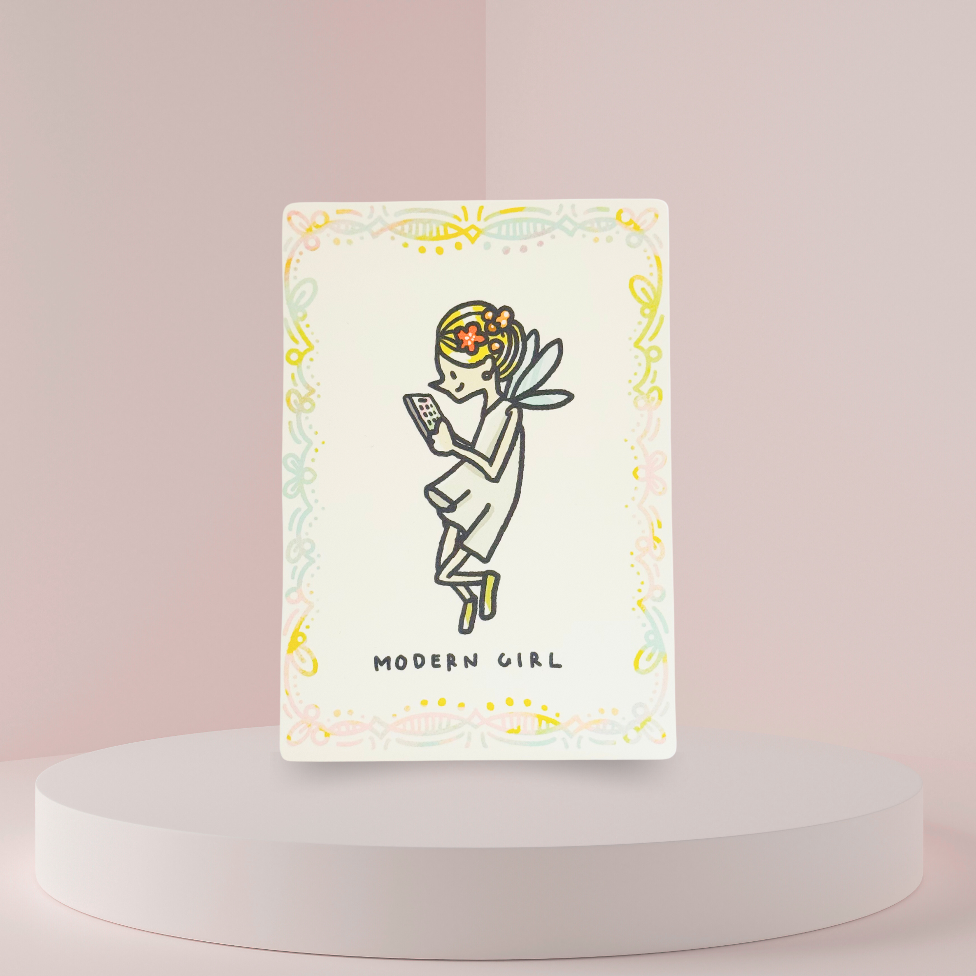 Postkarte Modern Girl/ Naturkarton Handgefertigt